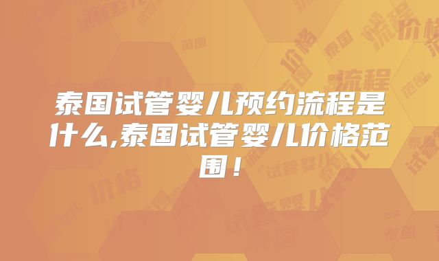 泰国试管婴儿预约流程是什么,泰国试管婴儿价格范围！