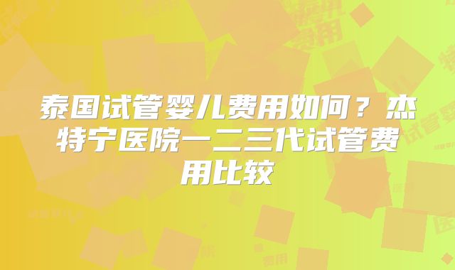 泰国试管婴儿费用如何？杰特宁医院一二三代试管费用比较