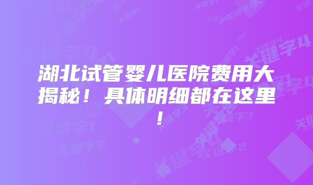 湖北试管婴儿医院费用大揭秘！具体明细都在这里！