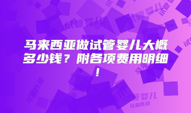 马来西亚做试管婴儿大概多少钱？附各项费用明细！