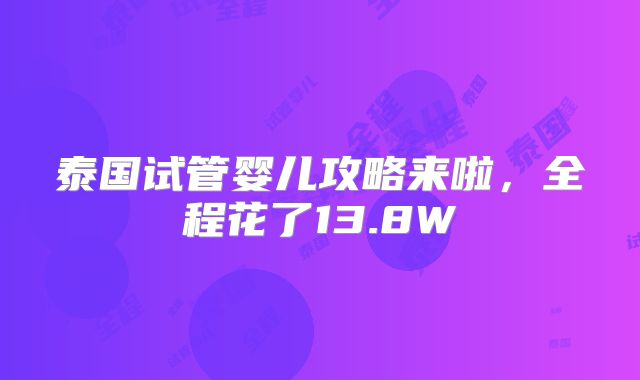 泰国试管婴儿攻略来啦，全程花了13.8W