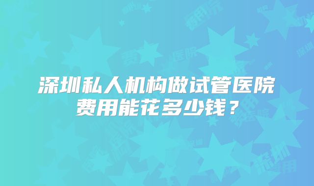 深圳私人机构做试管医院费用能花多少钱？