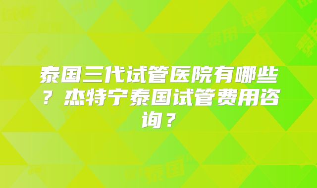 泰国三代试管医院有哪些？杰特宁泰国试管费用咨询？