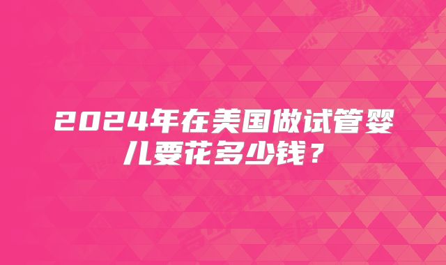 2024年在美国做试管婴儿要花多少钱?