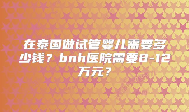 在泰国做试管婴儿需要多少钱？bnh医院需要8-12万元？