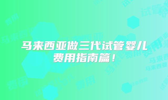 马来西亚做三代试管婴儿费用指南篇!