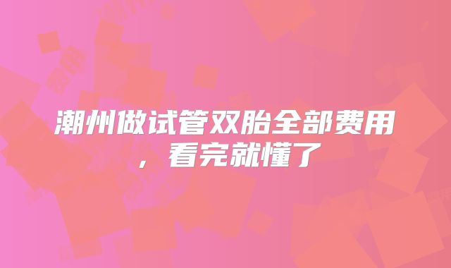 潮州做试管双胎全部费用,看完就懂了