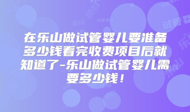 在乐山做试管婴儿要准备多少钱看完收费项目后就知道了-乐山做试管婴儿需要多少钱！