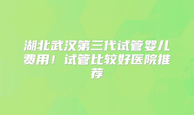 湖北武汉第三代试管婴儿费用!试管比较好医院推荐