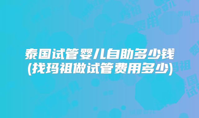 泰国试管婴儿自助多少钱(找玛祖做试管费用多少)