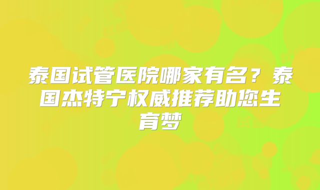 泰国试管医院哪家有名？泰国杰特宁权威推荐助您生育梦