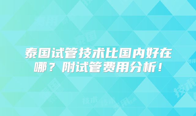泰国试管技术比国内好在哪?附试管费用分析!