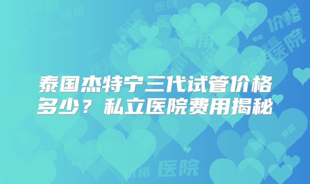 泰国杰特宁三代试管价格多少？私立医院费用揭秘