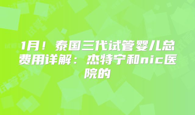 1月!泰国三代试管婴儿总费用详解:杰特宁和nic医院的