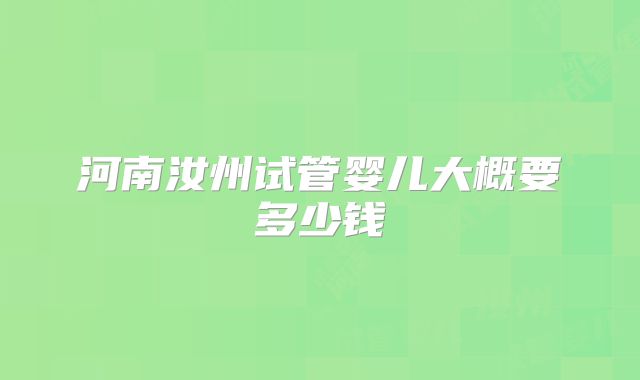 河南汝州试管婴儿大概要多少钱