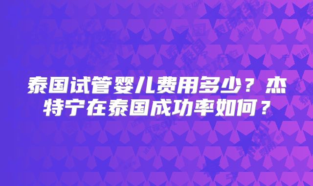 泰国试管婴儿费用多少?杰特宁在泰国成功率如何?