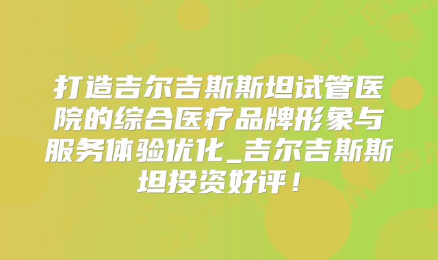 打造吉尔吉斯斯坦试管医院的综合医疗品牌形象与服务体验优化_吉尔吉斯斯坦投资好评！