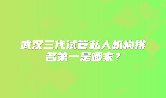 武汉三代试管私人机构排名第一是哪家？