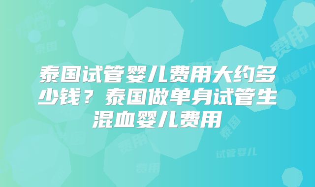 泰国试管婴儿费用大约多少钱？泰国做单身试管生混血婴儿费用
