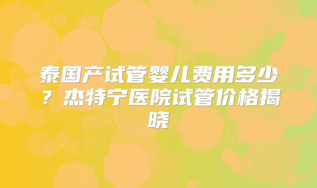 泰国产试管婴儿费用多少？杰特宁医院试管价格揭晓