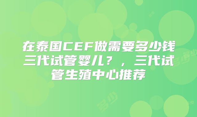 在泰国CEF做需要多少钱三代试管婴儿？，三代试管生殖中心推荐