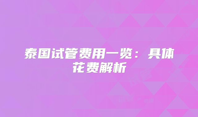 泰国试管费用一览:具体花费解析