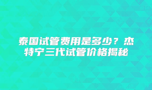 泰国试管费用是多少？杰特宁三代试管价格揭秘