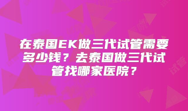 在泰国EK做三代试管需要多少钱?去泰国做三代试管找哪家医院?