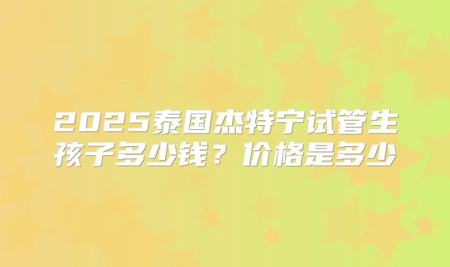 2025泰国杰特宁试管生孩子多少钱？价格是多少