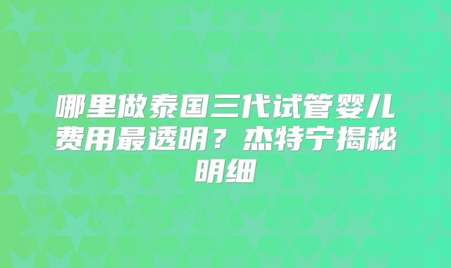 哪里做泰国三代试管婴儿费用最透明？杰特宁揭秘明细