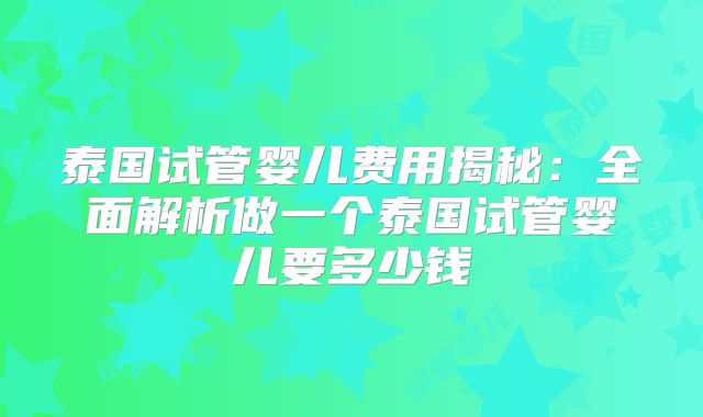 泰国试管婴儿费用揭秘：全面解析做一个泰国试管婴儿要多少钱