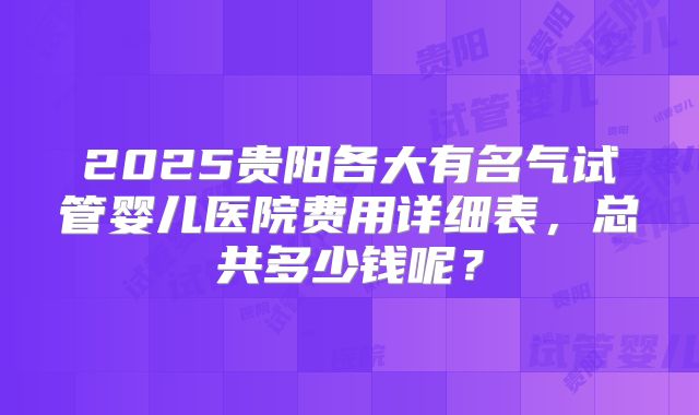2025贵阳各大有名气试管婴儿医院费用详细表，总共多少钱呢？