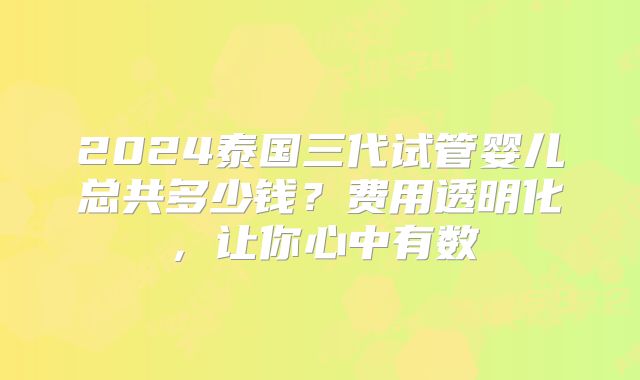 2024泰国三代试管婴儿总共多少钱?费用透明化,让你心中有数