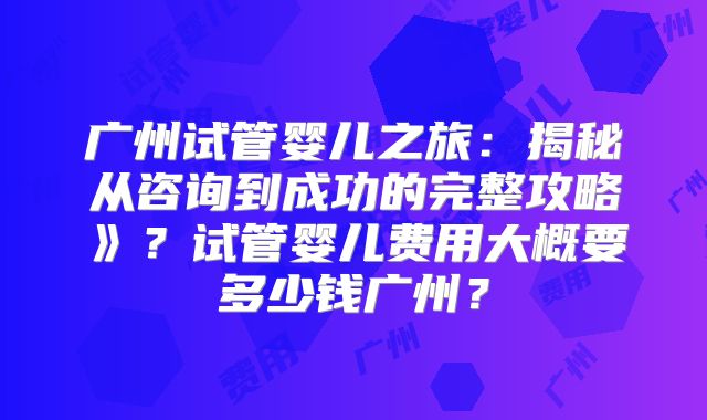 广州试管婴儿之旅：揭秘从咨询到成功的完整攻略》？试管婴儿费用大概要多少钱广州？