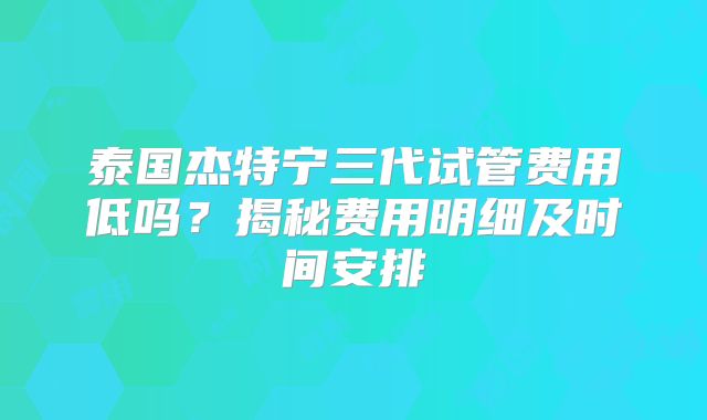泰国杰特宁三代试管费用低吗？揭秘费用明细及时间安排