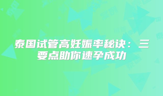 泰国试管高妊娠率秘诀：三要点助你速孕成功