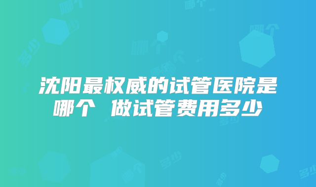 沈阳最权威的试管医院是哪个 做试管费用多少