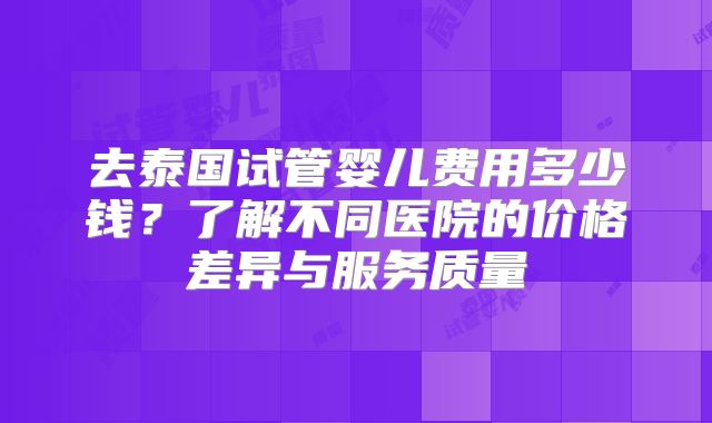 去泰国试管婴儿费用多少钱？了解不同医院的价格差异与服务质量