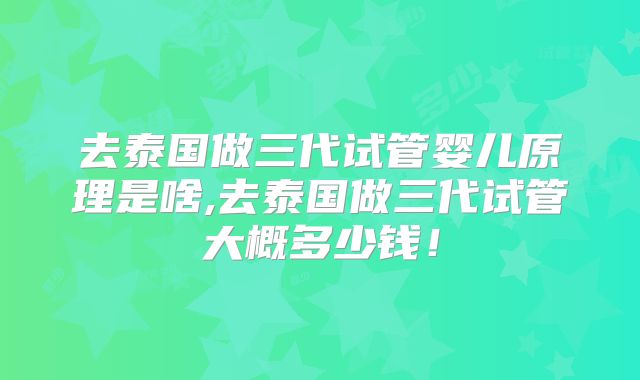 去泰国做三代试管婴儿原理是啥,去泰国做三代试管大概多少钱！