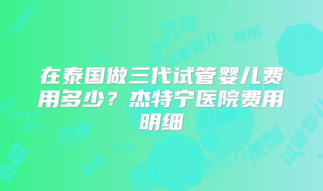 在泰国做三代试管婴儿费用多少?杰特宁医院费用明细