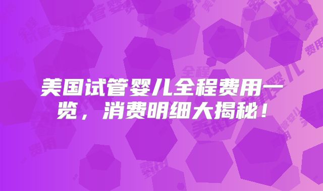 美国试管婴儿全程费用一览，消费明细大揭秘！
