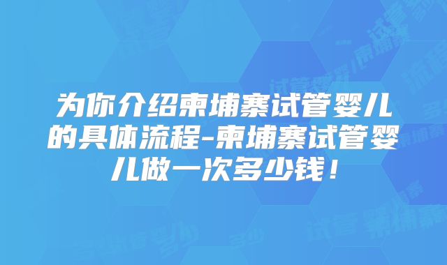 为你介绍柬埔寨试管婴儿的具体流程-柬埔寨试管婴儿做一次多少钱!