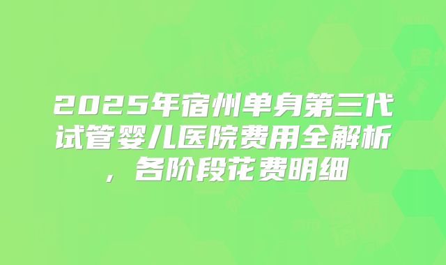 2025年宿州单身第三代试管婴儿医院费用全解析，各阶段花费明细