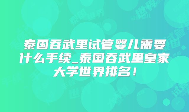 泰国吞武里试管婴儿需要什么手续_泰国吞武里皇家大学世界排名！
