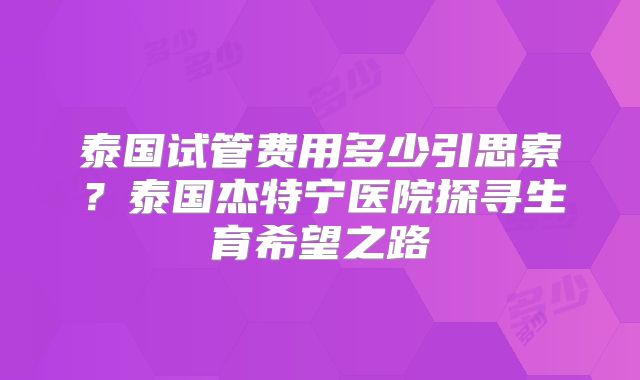 泰国试管费用多少引思索？泰国杰特宁医院探寻生育希望之路