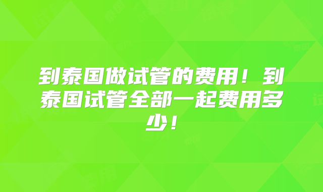 到泰国做试管的费用！到泰国试管全部一起费用多少！