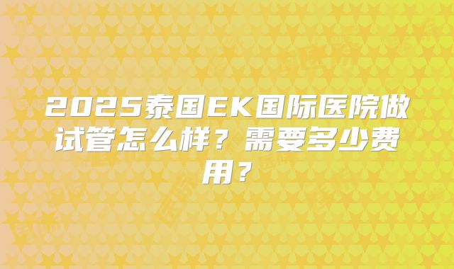 2025泰国EK国际医院做试管怎么样？需要多少费用？