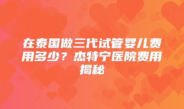 在泰国做三代试管婴儿费用多少？杰特宁医院费用揭秘