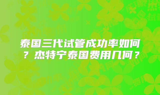 泰国三代试管成功率如何？杰特宁泰国费用几何？