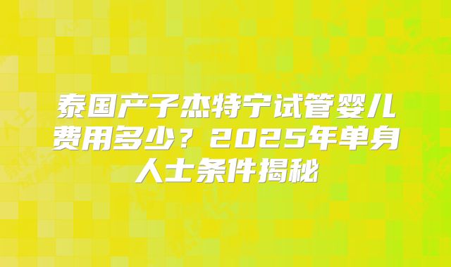泰国产子杰特宁试管婴儿费用多少？2025年单身人士条件揭秘